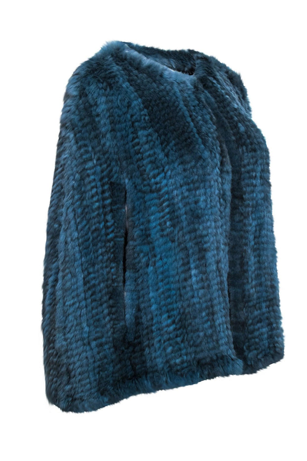 Current Boutique-H Brand - Teal Blue Rabbit Fur Cape One Size