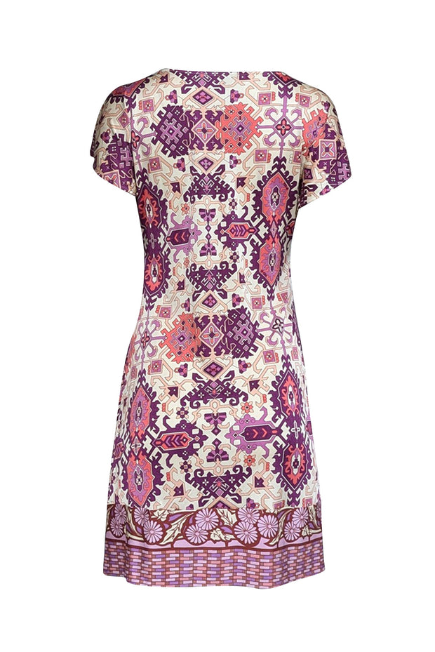Current Boutique-Hale Bob - Beige, Purple, & Cream Abstract Print Silk Dress Sz M