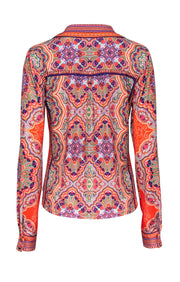 Current Boutique-Hale Bob - Orange Multicolor Paisley Print Tie-Front Blouse Sz M