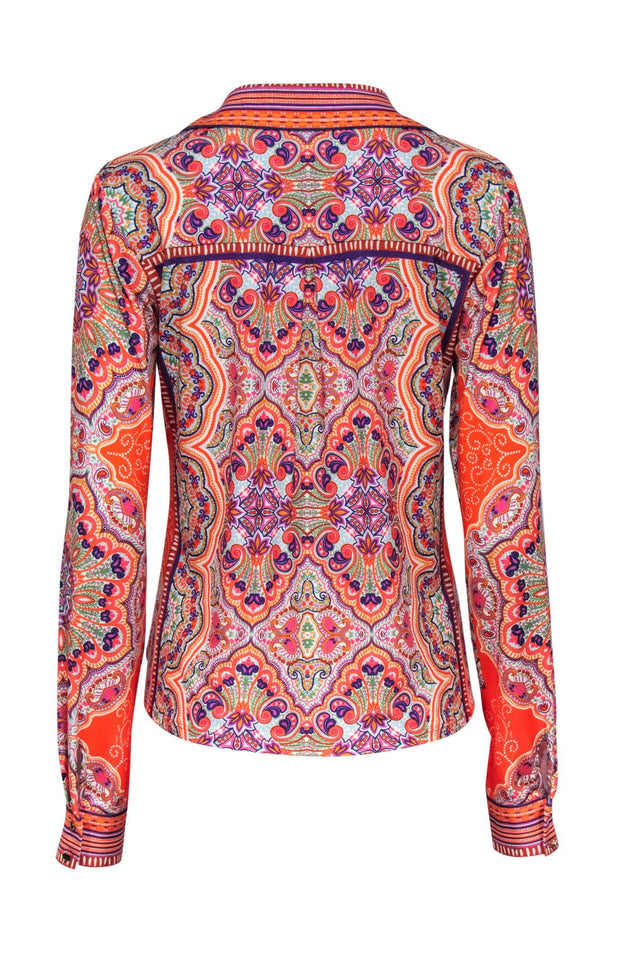 Current Boutique-Hale Bob - Orange Multicolor Paisley Print Tie-Front Blouse Sz M
