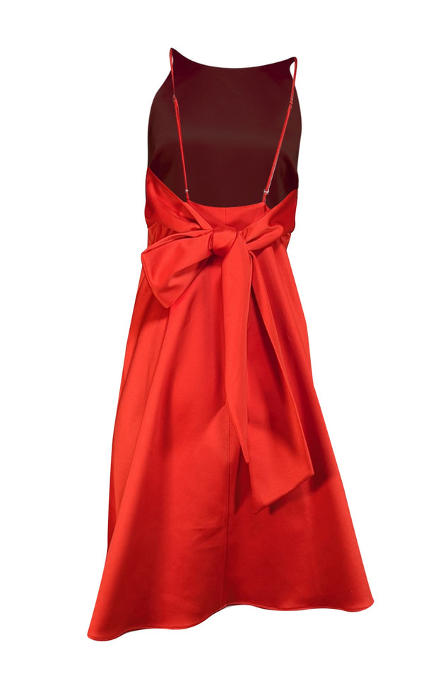 Halston - Red Satin Tie Back Sleeveless Dress Sz 8 - Current Boutique