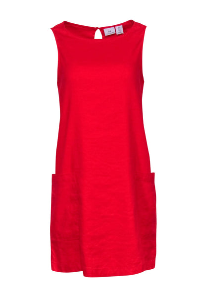 Current Boutique-Halston - Red Linen Blend Sleeveless Shift Dress Sz M