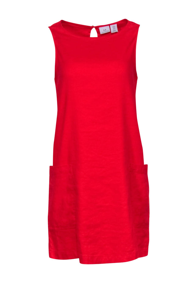 Current Boutique-Halston - Red Linen Blend Sleeveless Shift Dress Sz M