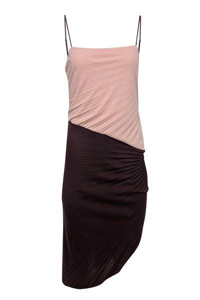 Current Boutique-Halston Heritage - Purple & Blush Colorblock Ruched Midi Dress Sz 6