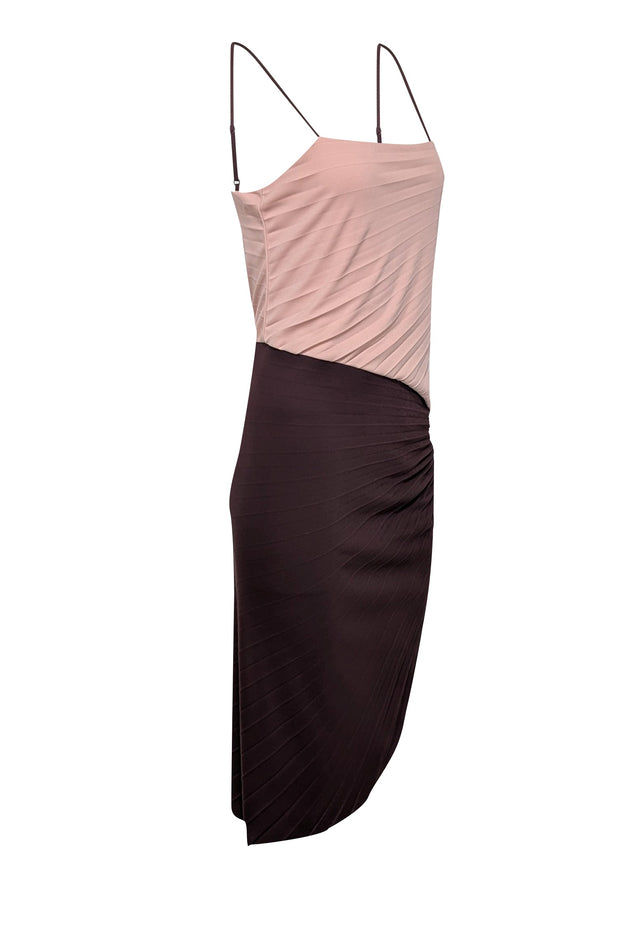 Current Boutique-Halston Heritage - Purple & Blush Colorblock Ruched Midi Dress Sz 6