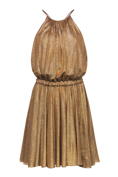 Current Boutique-Halston Heritage - Metallic Gold Textured Jersey Racerback Dress Sz XS