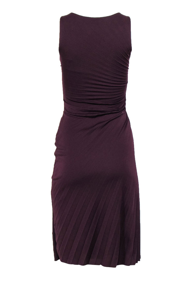 Current Boutique-Halston Heritage - Maroon Pleated & Draped Sleeveless Midi Dress Sz 4