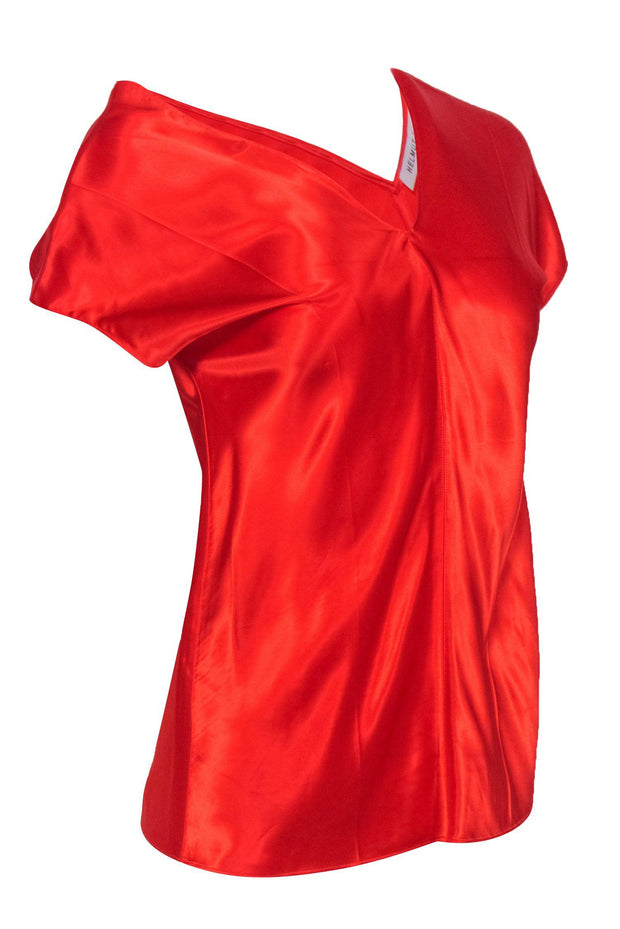 Current Boutique-Helmut Lang - Orange Satin V-Neck Blouse Sz 2