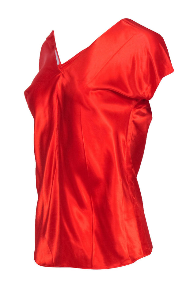 Current Boutique-Helmut Lang - Orange Satin V-Neck Blouse Sz 2