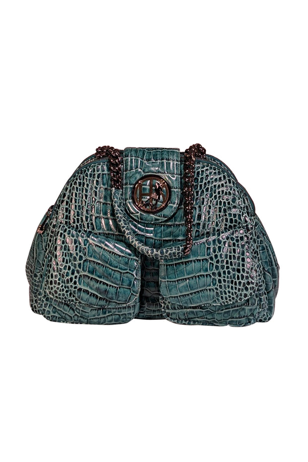 Current Boutique-Henri Bendel - Teal Green Croc Textured Shoulder Bag