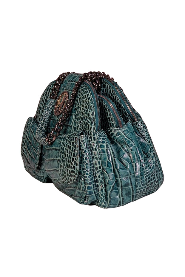 Current Boutique-Henri Bendel - Teal Green Croc Textured Shoulder Bag
