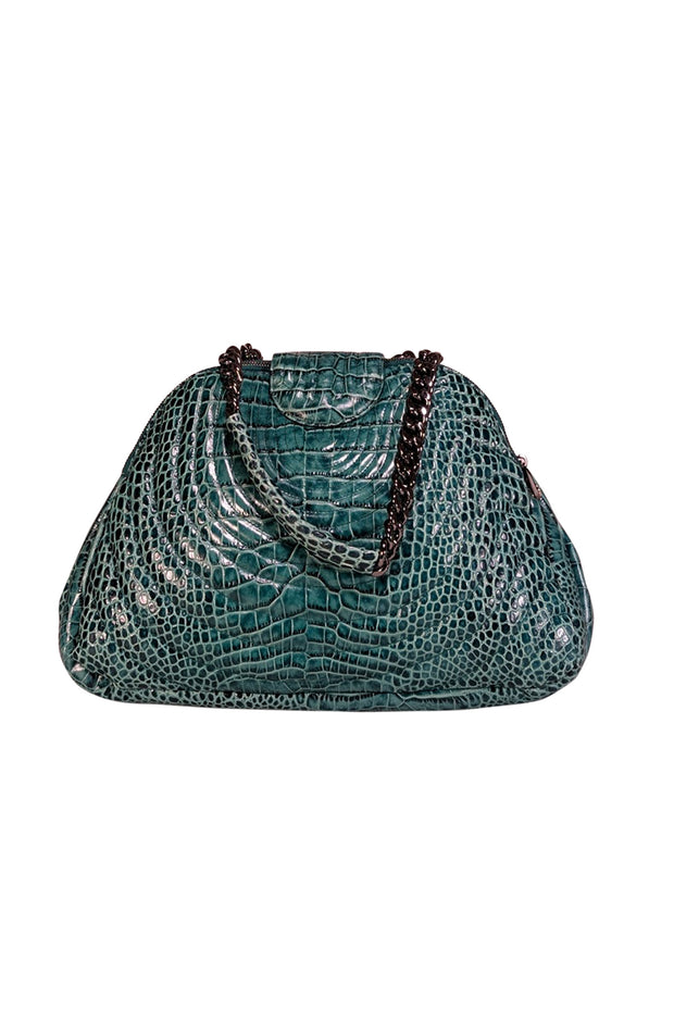 Current Boutique-Henri Bendel - Teal Green Croc Textured Shoulder Bag