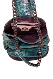 Current Boutique-Henri Bendel - Teal Green Croc Textured Shoulder Bag