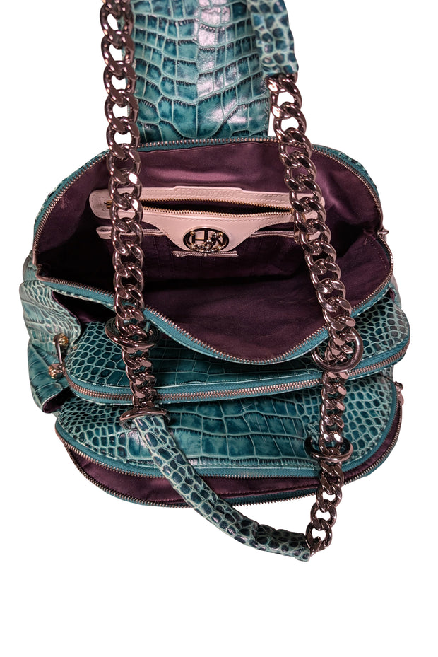 Current Boutique-Henri Bendel - Teal Green Croc Textured Shoulder Bag