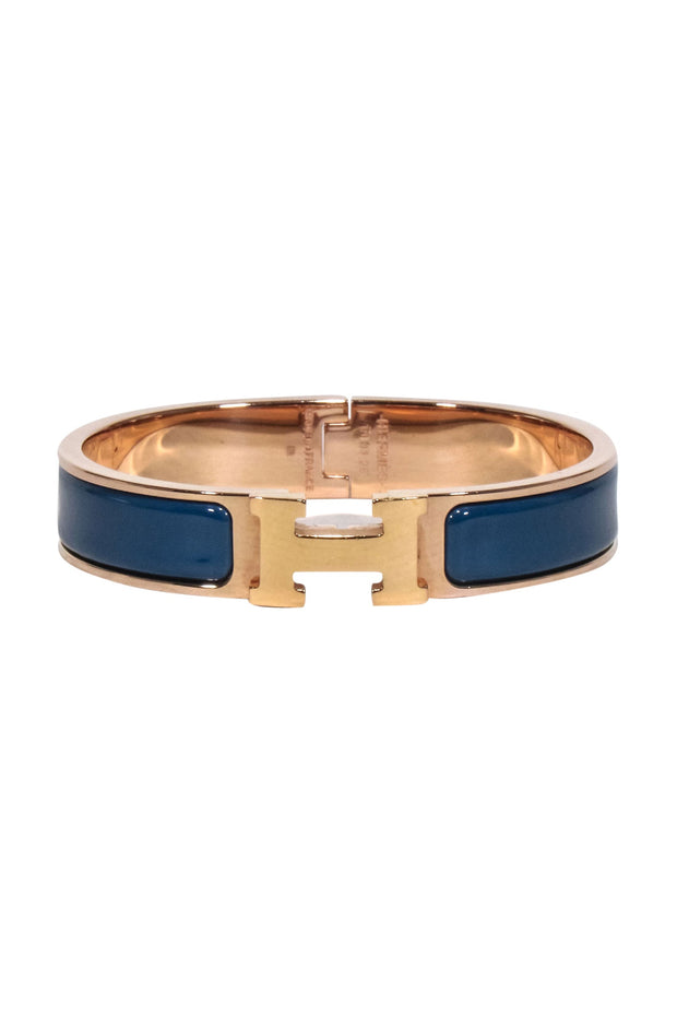 Current Boutique-Hermes - Blue w/ 18K Rose Gold Clic H Bracelet