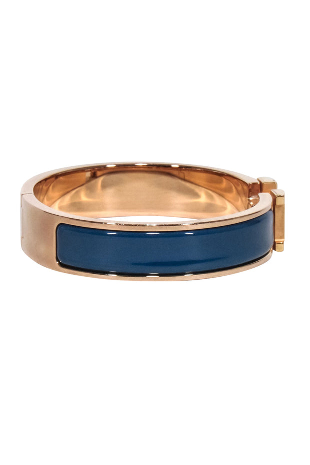 Current Boutique-Hermes - Blue w/ 18K Rose Gold Clic H Bracelet
