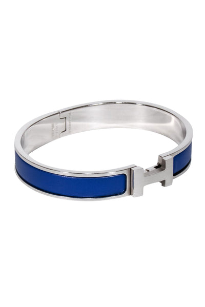 Current Boutique-Hermes - Blue w/ Palladium Hardware "Clic H" Bracelet