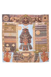 Current Boutique-Hermes - Blue, Pink, Brown, & Green Samurai Silk Carre Twill Scarf