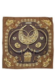 Current Boutique-Hermes - Brown & Gold Carre Les Cavaliers D'Or Silk Scarf