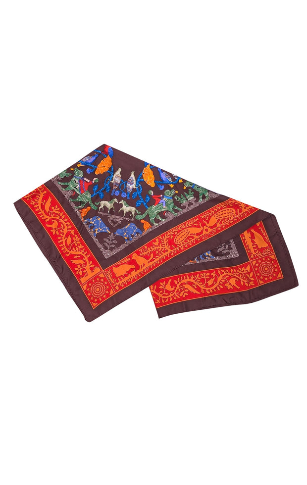 Hermes - Brown, Orange, & Multi Color Mr. & Mrs. Washington Animal Scarf - Current Boutique