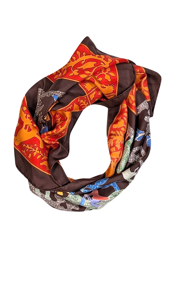 Hermes - Brown, Orange, & Multi Color Mr. & Mrs. Washington Animal Scarf - Current Boutique