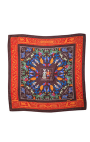 Hermes - Brown, Orange, & Multi Color Mr. & Mrs. Washington Animal Scarf - Current Boutique