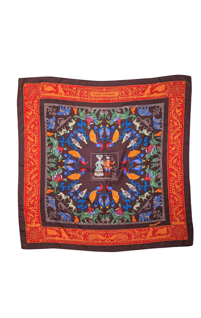 Hermes - Brown, Orange, & Multi Color Mr. & Mrs. Washington Animal Scarf - Current Boutique