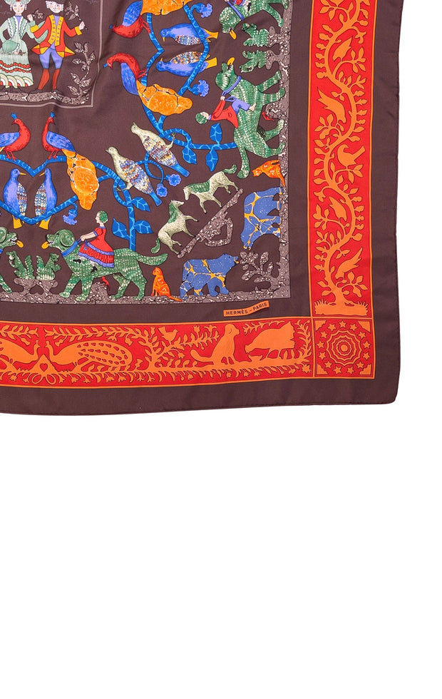 Hermes - Brown, Orange, & Multi Color Mr. & Mrs. Washington Animal Scarf - Current Boutique