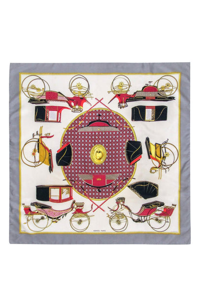 Current Boutique-Hermes - Grey & Red Carriage Print Scarf