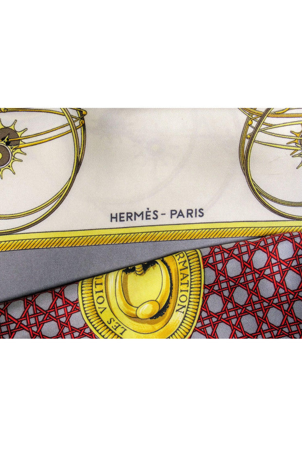 Current Boutique-Hermes - Grey & Red Carriage Print Scarf