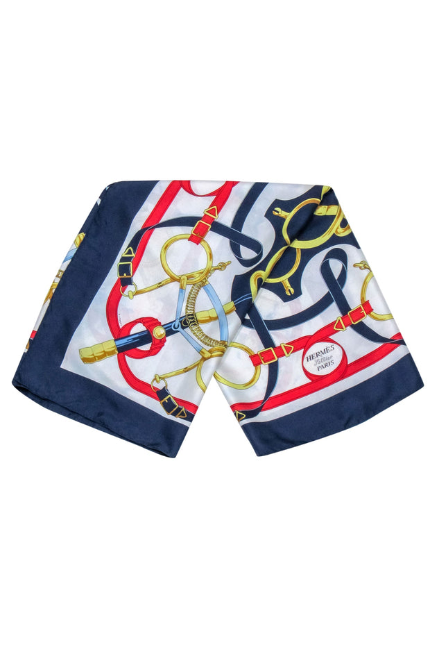 Current Boutique-Hermes - Navy, Red, White & Gold Carre 90 Scarf