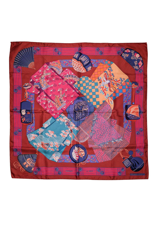 Current Boutique-Hermes - Red, Pink, & Green Print Silk Scarf