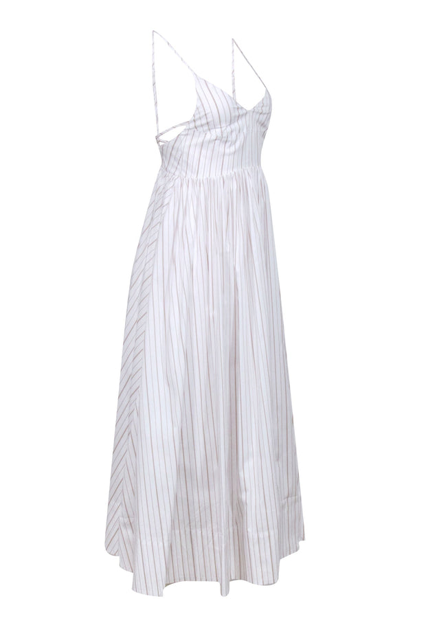 Current Boutique-Birgitte Herskind - White w/ Tan Stripes Cotton Blend Maxi Dress Sz 2