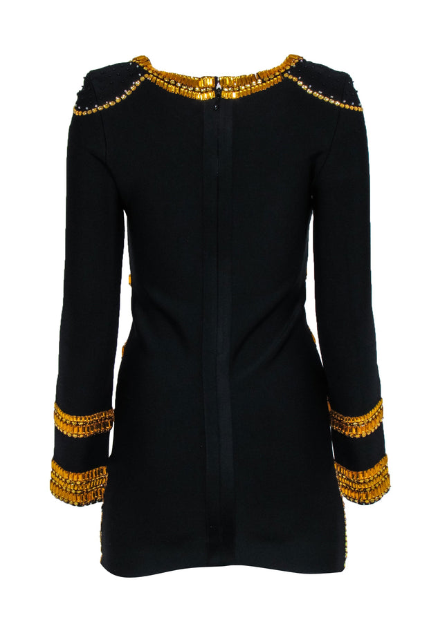 Current Boutique-Herve Leger - Black Bandage with Gold Jewel Trim Sz XL