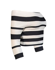 Current Boutique-Herve Leger - White & Black Striped Bandage Off-the-Shoulder Top Sz L
