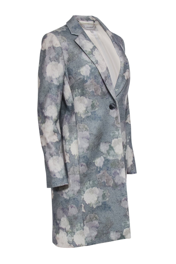 Current Boutique-Hobbs - Muted Teal, Grey, & Ivory Floral Print Wool Blend Coat Sz 6