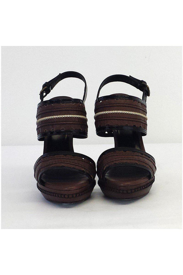Current Boutique-Hoss Intropia - Brown & Black Leather Open Toe Heels Sz 9