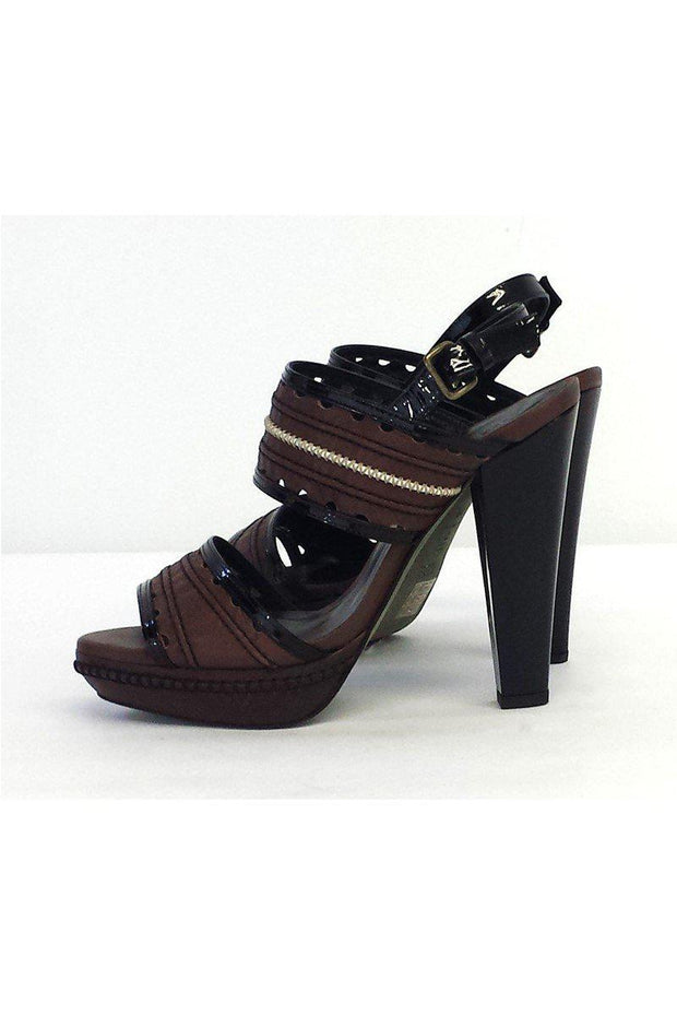 Current Boutique-Hoss Intropia - Brown & Black Leather Open Toe Heels Sz 9