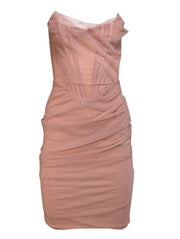 Current Boutique-House of CB - Mauve Pink Tulle Strapless Mini Dress Sz S