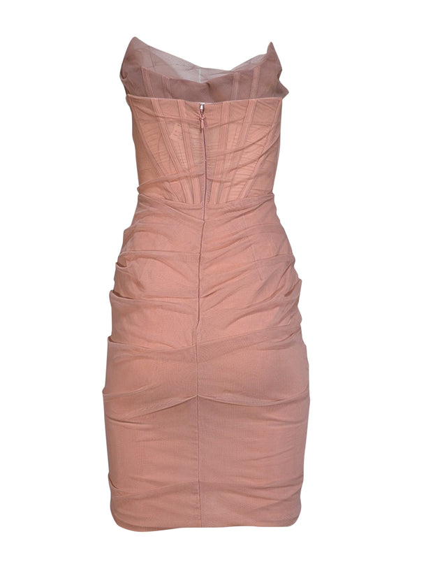 Current Boutique-House of CB - Mauve Pink Tulle Strapless Mini Dress Sz S