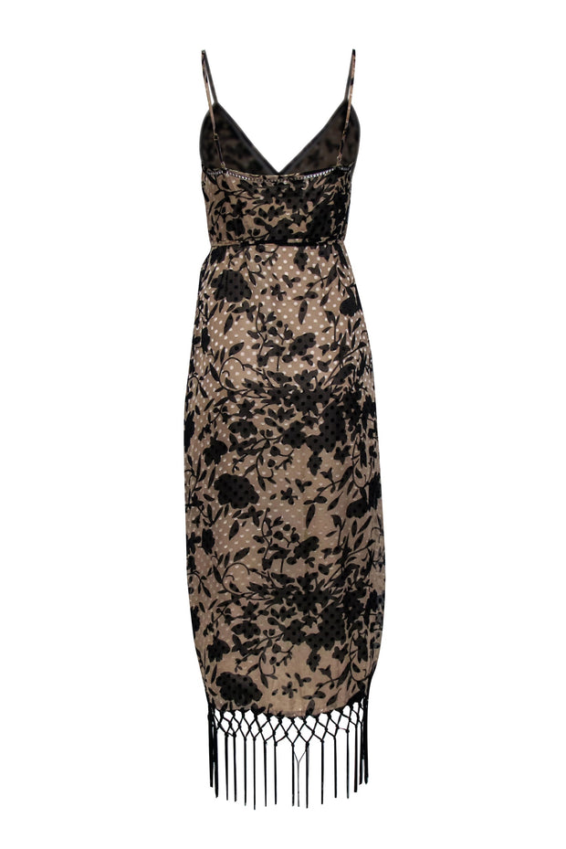 Current Boutique-House of Harlow - Beige & Black Vintage Floral Print Wrap Dress w/ Fringe Trim Sz S