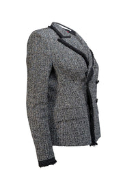 Current Boutique-Hugo Boss - Black & White Textured Knit Jacket w/ Fringe Trim Sz 6