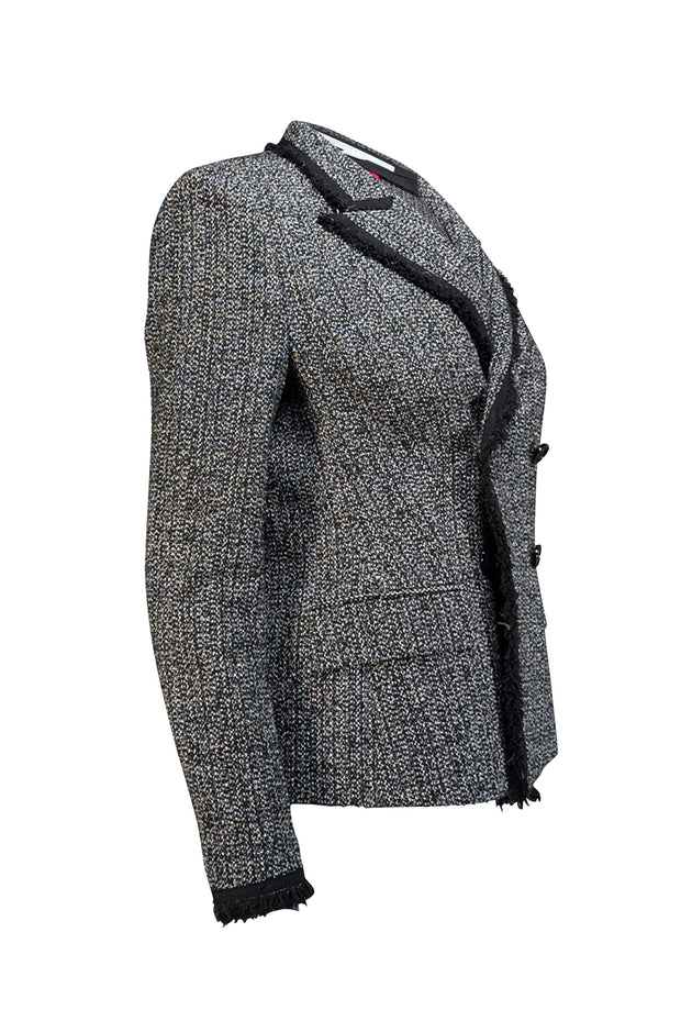Current Boutique-Hugo Boss - Black & White Textured Knit Jacket w/ Fringe Trim Sz 6