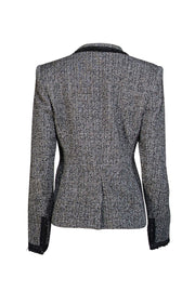 Current Boutique-Hugo Boss - Black & White Textured Knit Jacket w/ Fringe Trim Sz 6