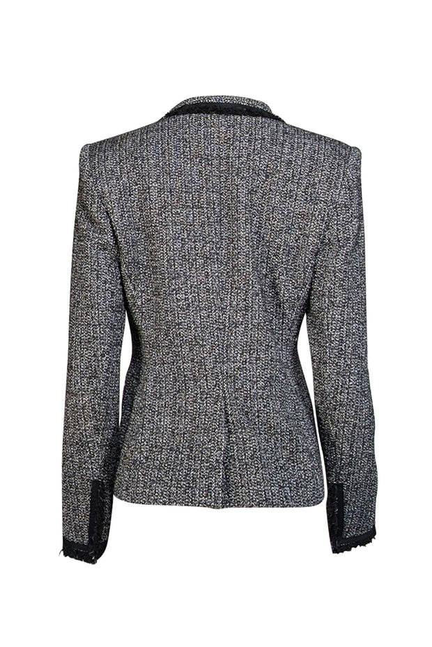 Current Boutique-Hugo Boss - Black & White Textured Knit Jacket w/ Fringe Trim Sz 6