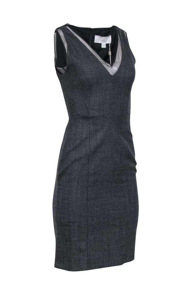 Current Boutique-Hugo Boss - Charcoal Grey Sheath Dress w/ Black Mesh Accent Sz 0