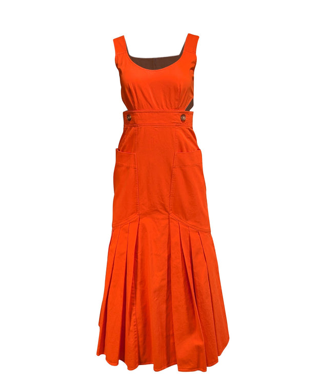 Current Boutique-Hunter Bell - Bright Orange Pleated Flounce Hem Midi Dress Sz 0