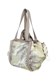 Current Boutique-Inoui Editions - Beige, Cream, & Light Green Tropical Print Drawstring Bag
