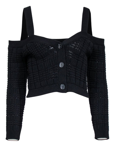 Current Boutique-Intermix - Black Cold Shoulder Cropped Knit Cardigan Sz P