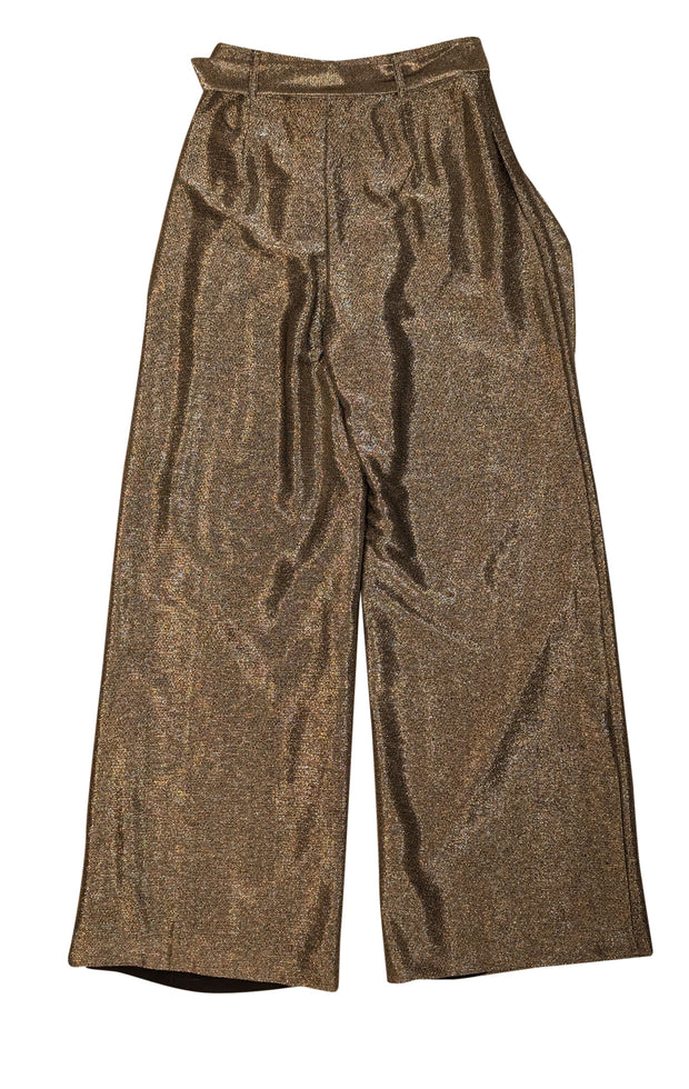Intermix - Silver Metallic Wide Leg Pants Sz S - Current Boutique